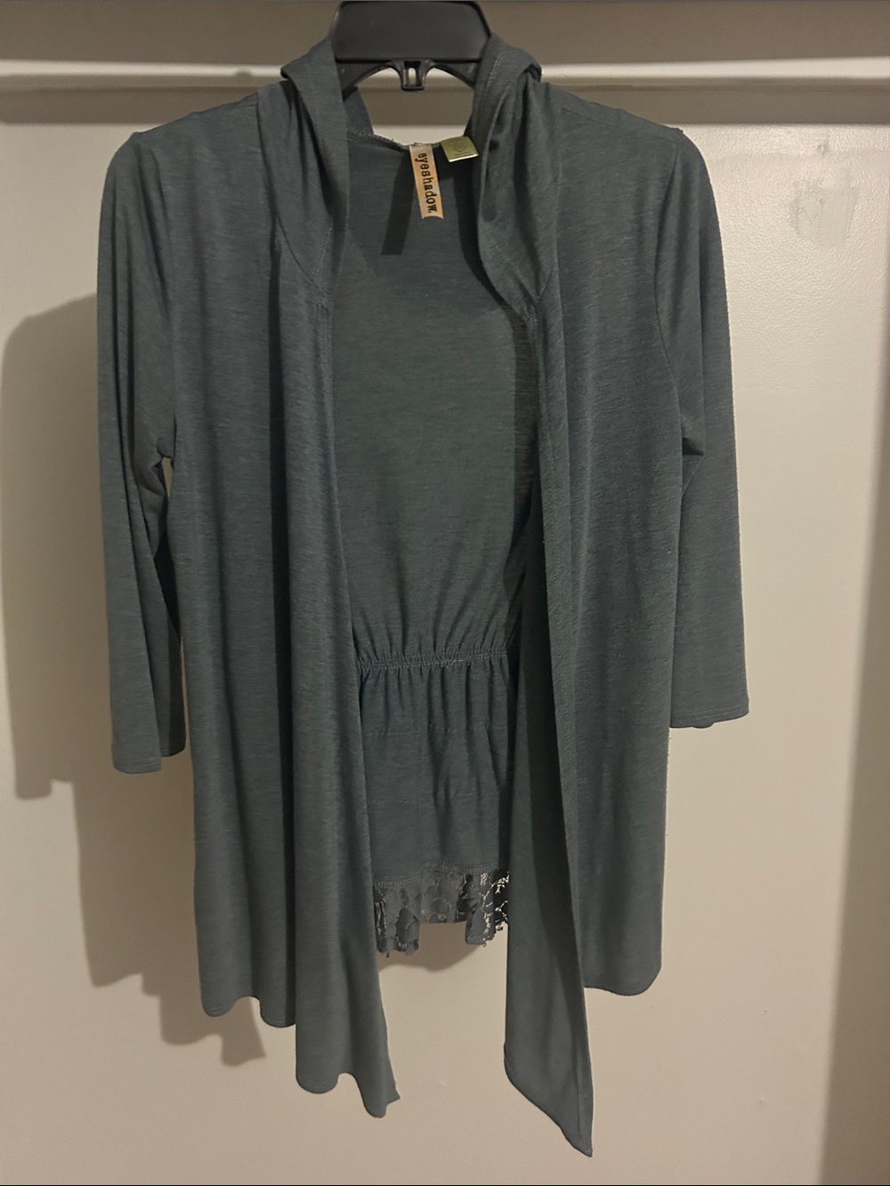 Eyeshadow Open-Front Hooded Women's Cardigan - Slate Gray